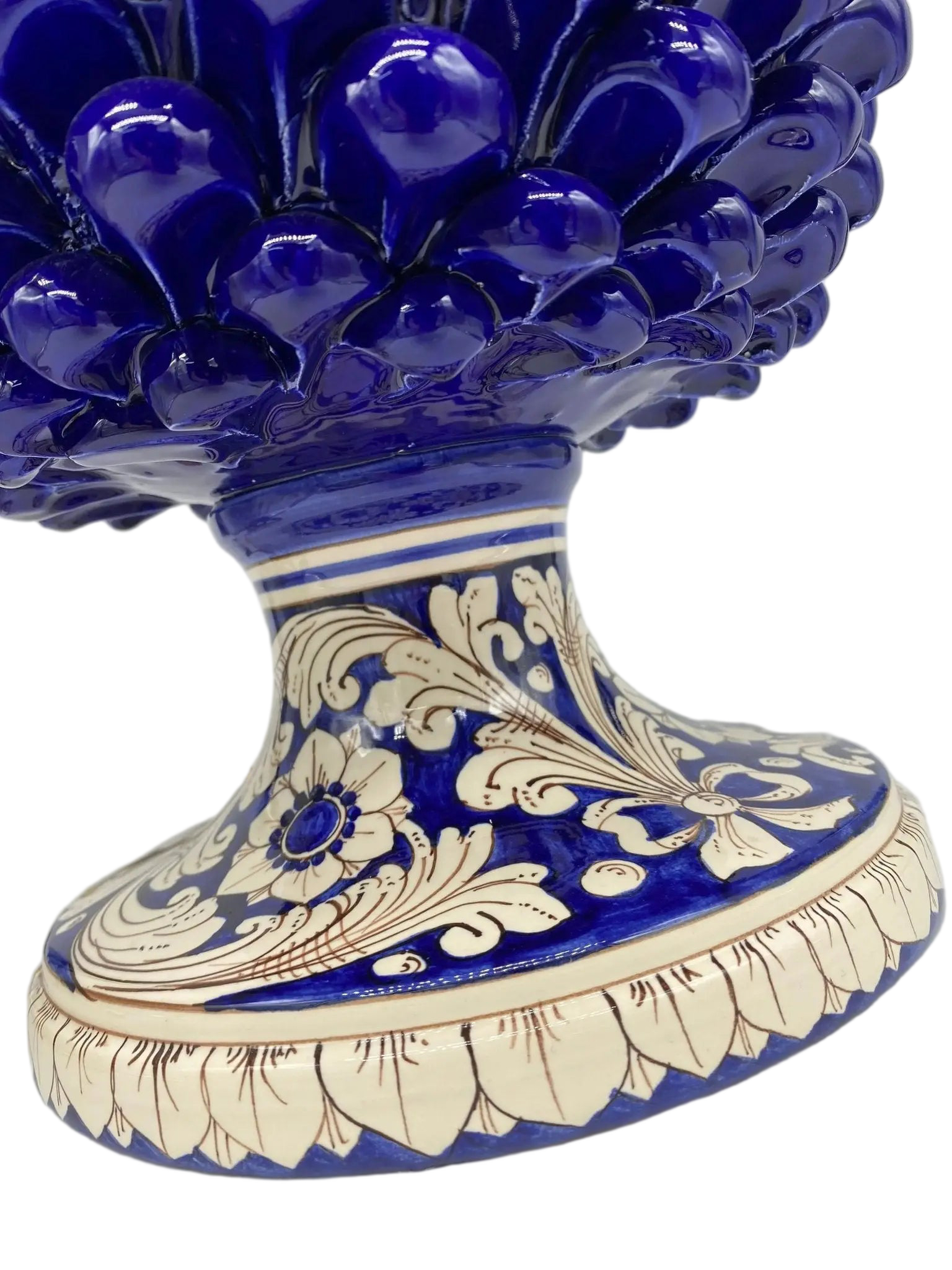 Lampada Pigna Ceramica Caltagirone cm H.40 Artigianale Blu Base Decorata - DD CERAMICHE SICILIANE