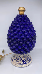 Lampada Pigna Ceramica Caltagirone cm H.40 Artigianale Blu Base Decorata DD CERAMICHE SICILIANE