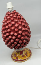 Lampada Pigna Ceramica Caltagirone cm H.40 Artigianale Bordeaux Base Decorata - DD CERAMICHE SICILIANE