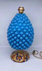Lampada Pigna Ceramica Caltagirone cm H.40 Artigianale Celeste Base Decorata DD CERAMICHE SICILIANE
