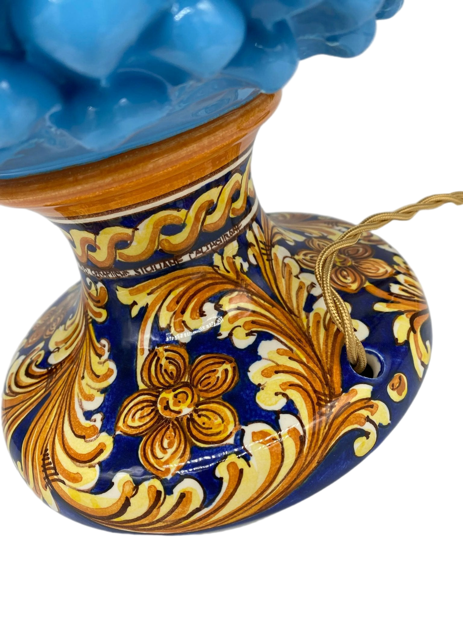 Lampada Pigna Ceramica Caltagirone cm H.40 Artigianale Celeste Base Decorata - DD CERAMICHE SICILIANE