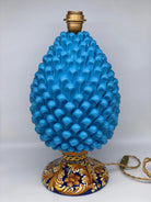Lampada Pigna Ceramica Caltagirone cm H.40 Artigianale Celeste Base Decorata DD CERAMICHE SICILIANE