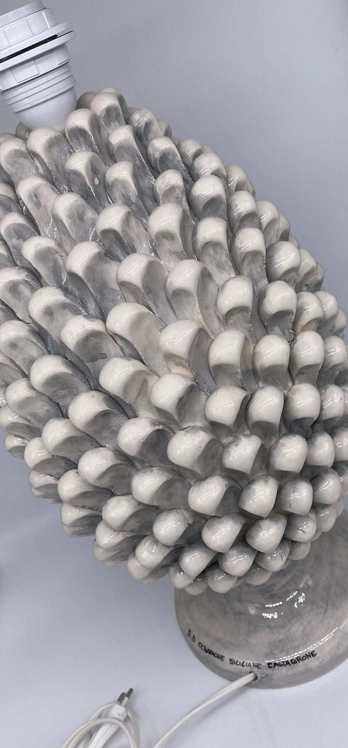 Lampada Pigna Ceramica Caltagirone cm H.40 Artigianale Ghiaccio DD CERAMICHE SICILIANE