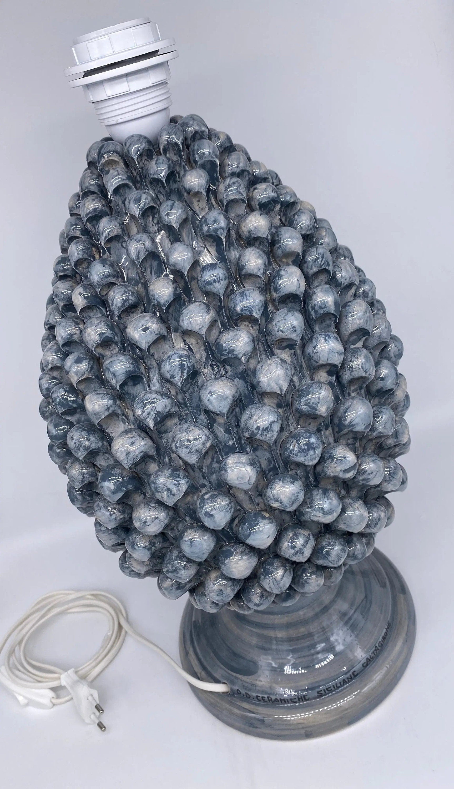 Lampada Pigna Ceramica Caltagirone cm H.40 Artigianale Grigio DD CERAMICHE SICILIANE