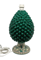 Lampada Pigna Ceramica Caltagirone cm H.40 Artigianale Verde Cristallo Base Decorata - DD CERAMICHE SICILIANE