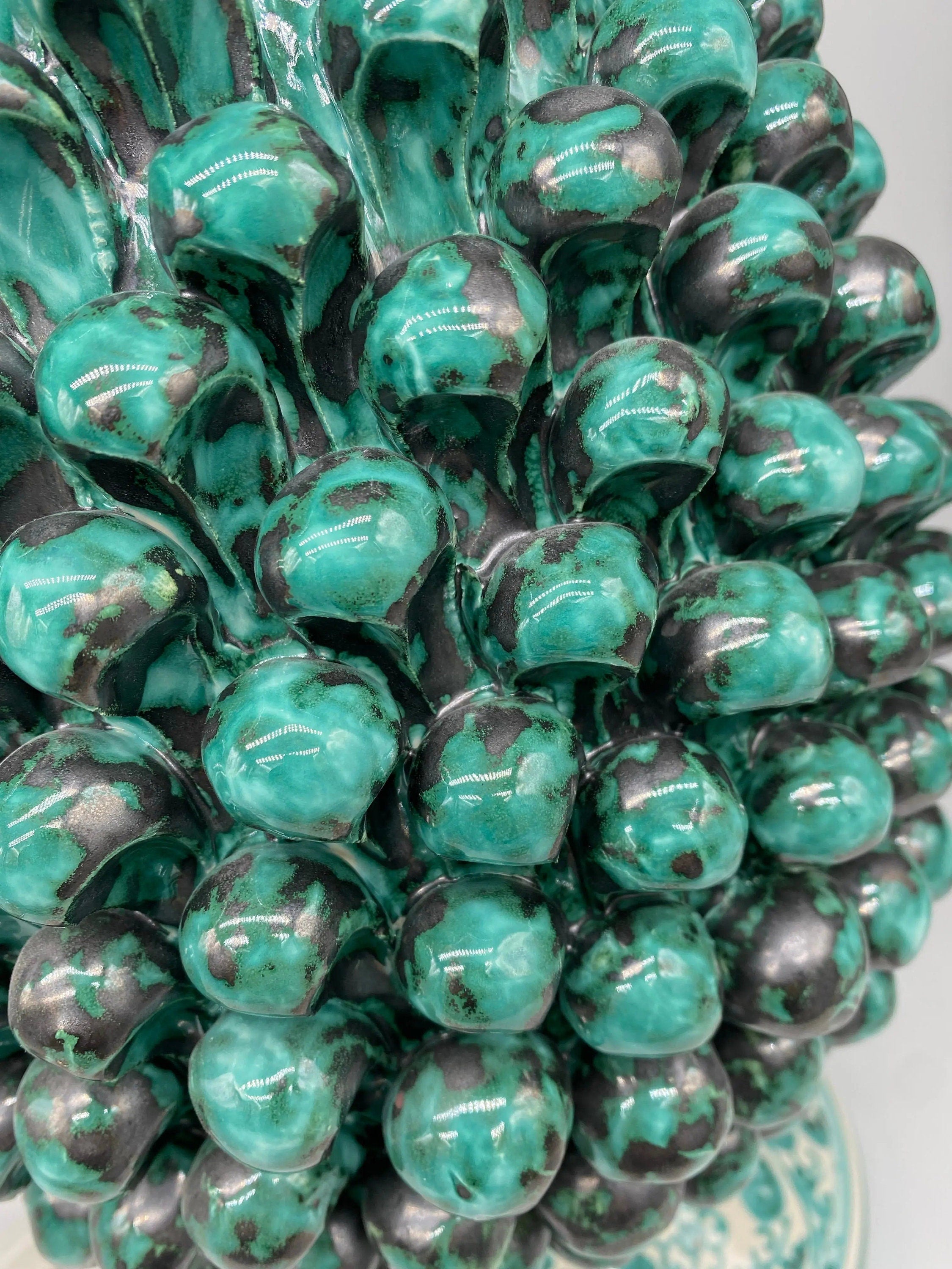 Lampada Pigna Ceramica Caltagirone cm H.45 Artigianale Verde Rame Base Decorata DD CERAMICHE SICILIANE