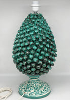 Lampada Pigna Ceramica Caltagirone cm H.45 Artigianale Verde Rame Base Decorata DD CERAMICHE SICILIANE