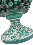 Lampada Pigna Ceramica Caltagirone cm H.45 Artigianale Verde Rame Base Decorata - DD CERAMICHE SICILIANE