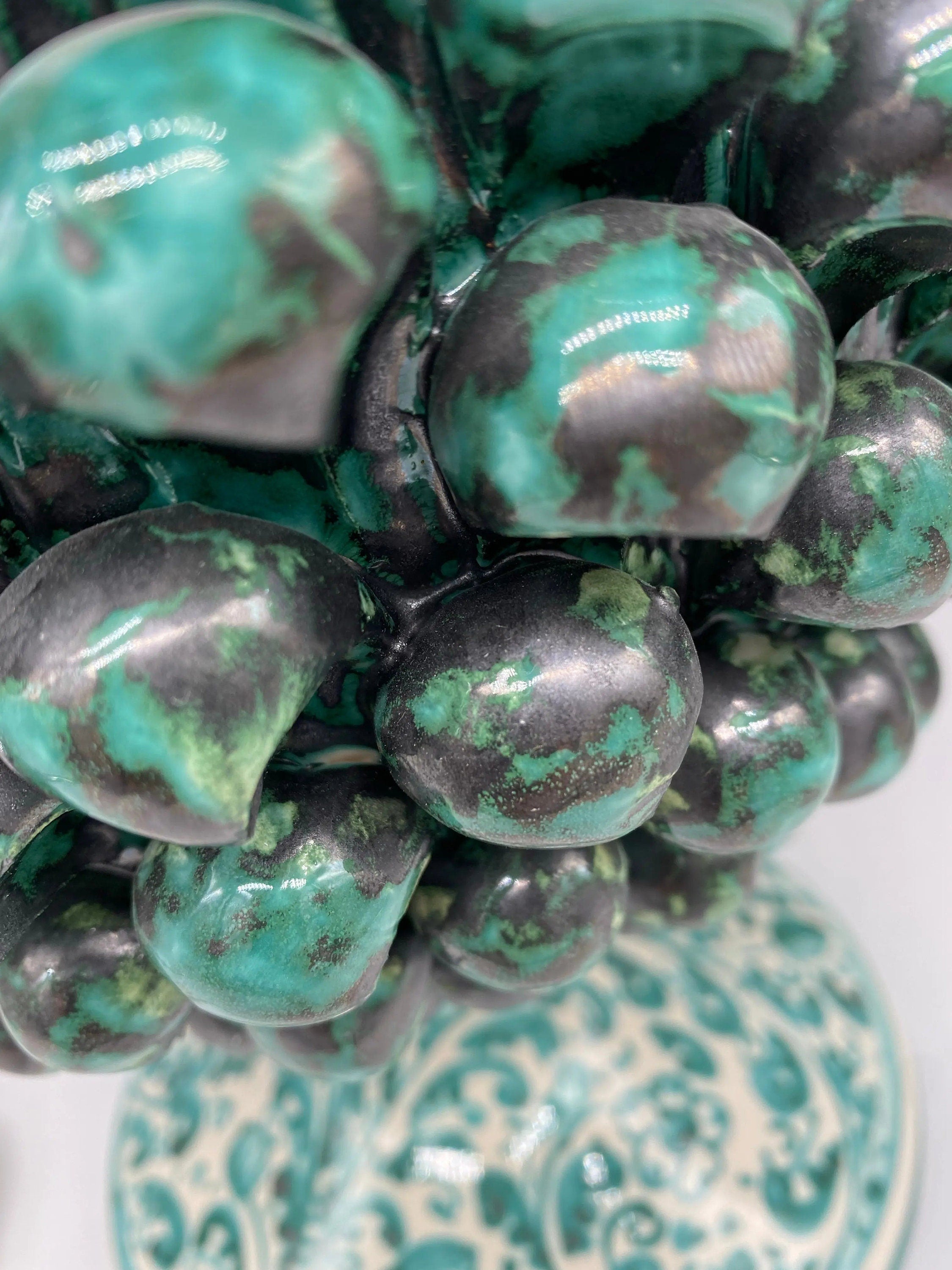 Lampada Pigna Ceramica Caltagirone cm H.45 Artigianale Verde Rame Base Decorata DD CERAMICHE SICILIANE