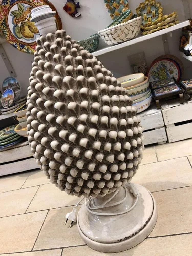 Lampada Pigna Ceramica Caltagirone cm H.50 Artigianale Beige Écru DD CERAMICHE SICILIANE
