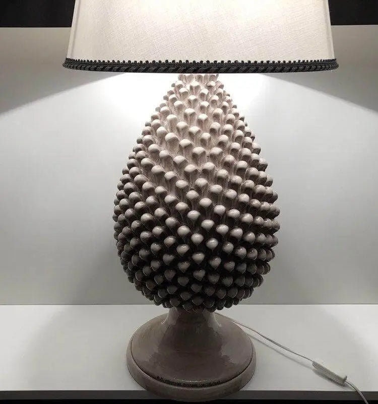 Lampada Pigna Ceramica Caltagirone cm H.50 Artigianale Beige Écru DD CERAMICHE SICILIANE