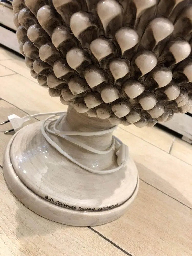Lampada Pigna Ceramica Caltagirone cm H.50 Artigianale Beige Écru DD CERAMICHE SICILIANE