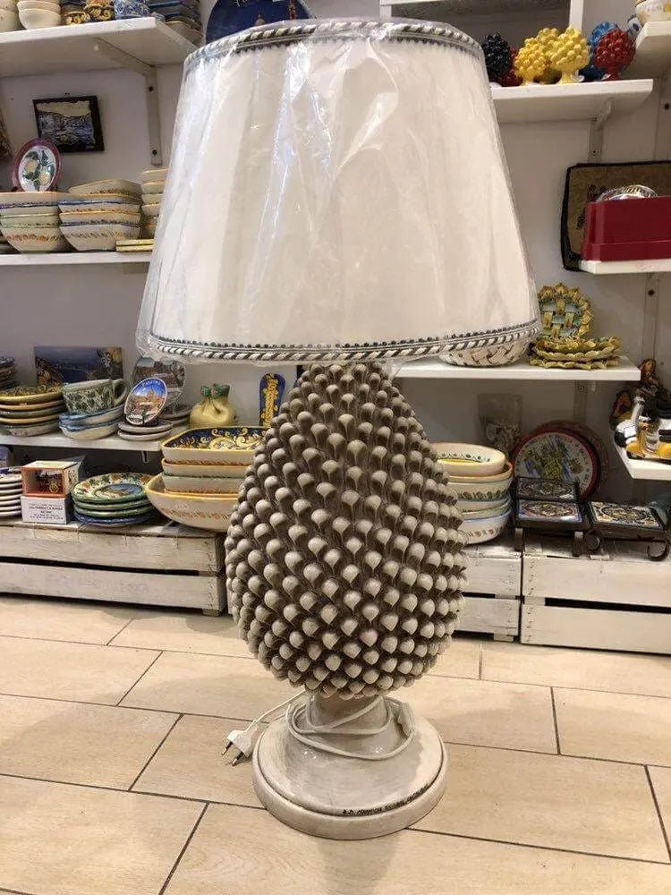 Lampada Pigna Ceramica Caltagirone cm H.50 Artigianale Beige Écru DD CERAMICHE SICILIANE