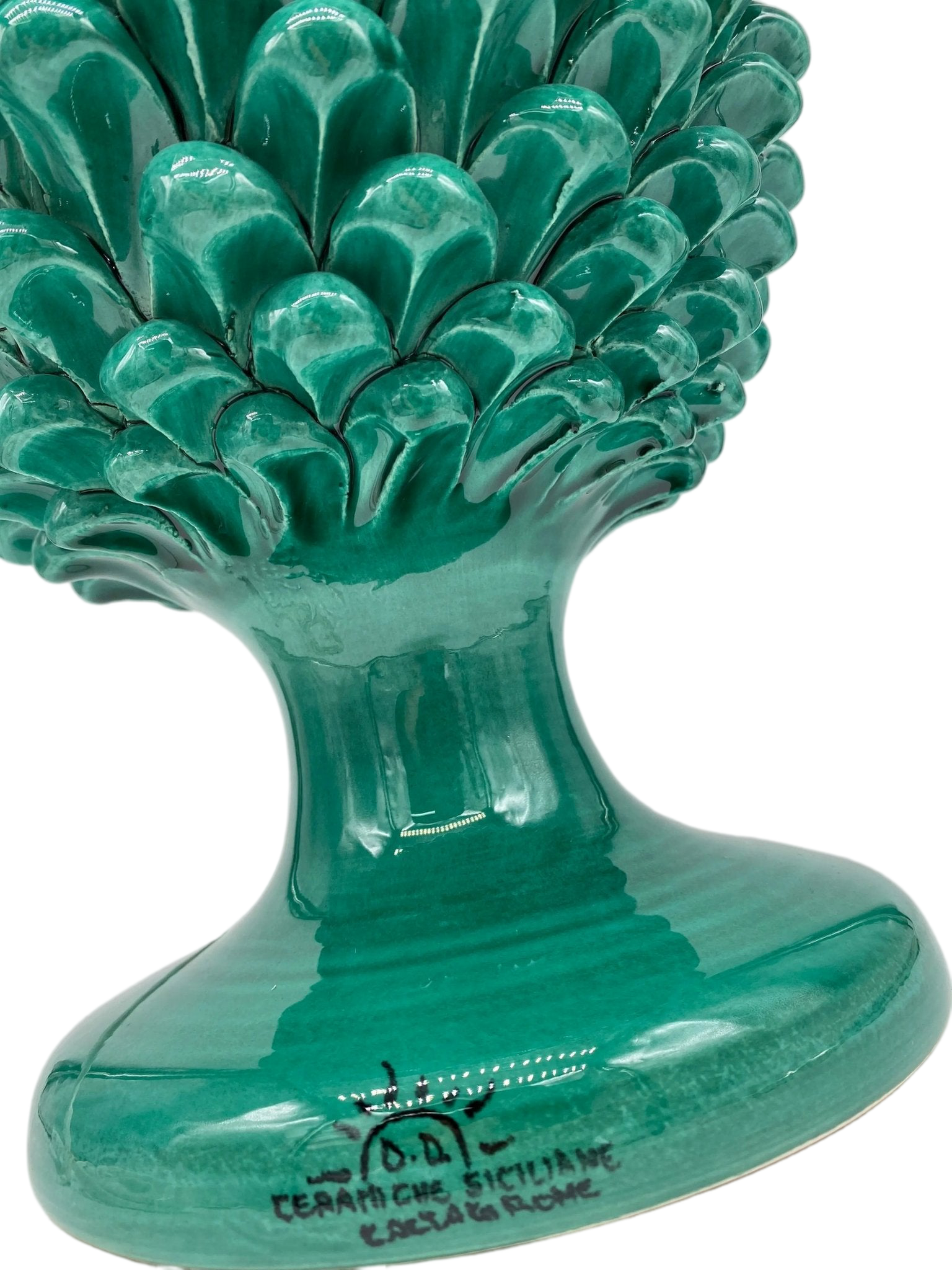 Lampada Pigna Ceramica Caltagirone cm H.40 Artigianale Verde Cristallo - DD CERAMICHE SICILIANE