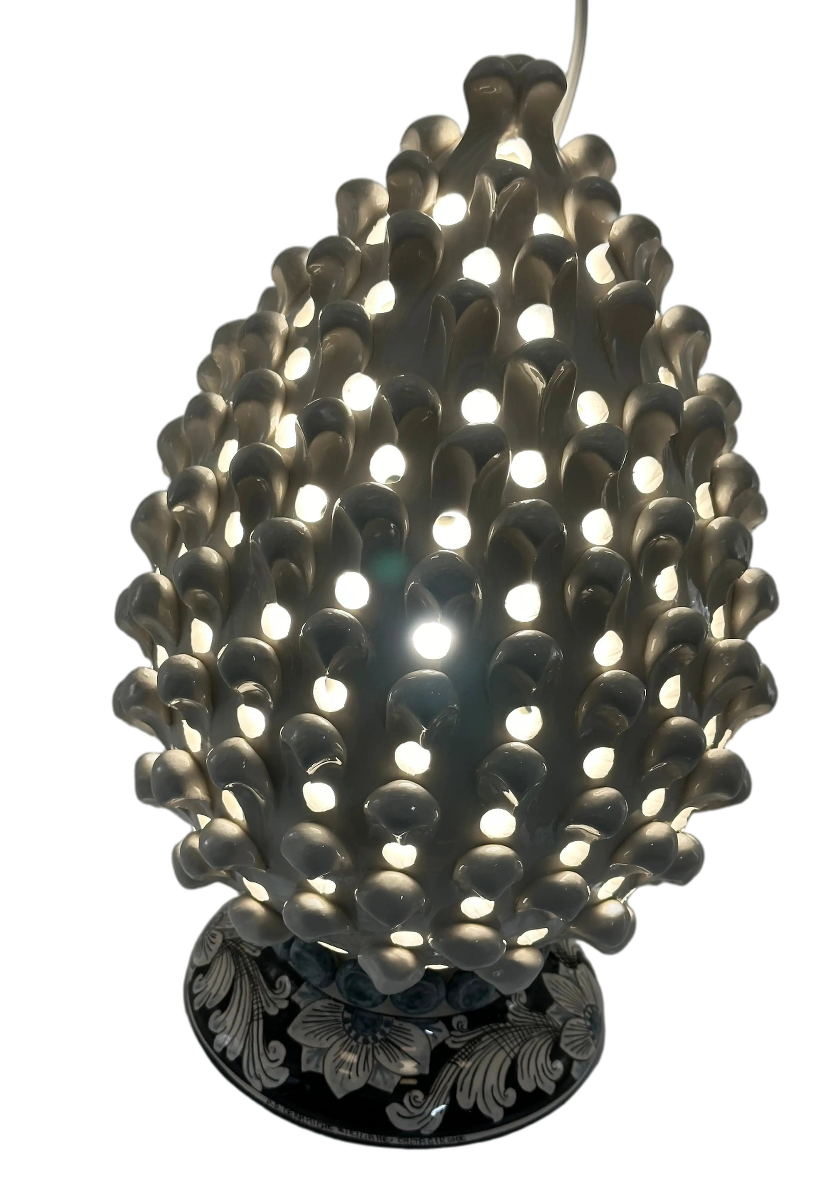 Lampada Pigna Gigante traforata Ceramica Caltagirone cm H.45 L.28 Artigianale Bianco Base Decorata DD CERAMICHE SICILIANE