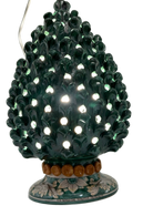 Lampada Pigna Gigante traforata Ceramica Caltagirone cm H.45 L.28 Artigianale Verde Rame Base Decorata DD CERAMICHE SICILIANE