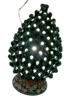 Lampada Pigna Gigante traforata Ceramica Caltagirone cm H.45 L.28 Artigianale Verde Rame Base Decorata DD CERAMICHE SICILIANE