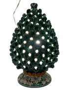 Lampada Pigna Gigante traforata Ceramica Caltagirone cm H.45 L.28 Artigianale Verde Rame Base Decorata DD CERAMICHE SICILIANE