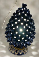 Lampada Pigna Gigante traforata Ceramica Caltagirone cm H.45 L.28 Artigianale Blu Base Decorata