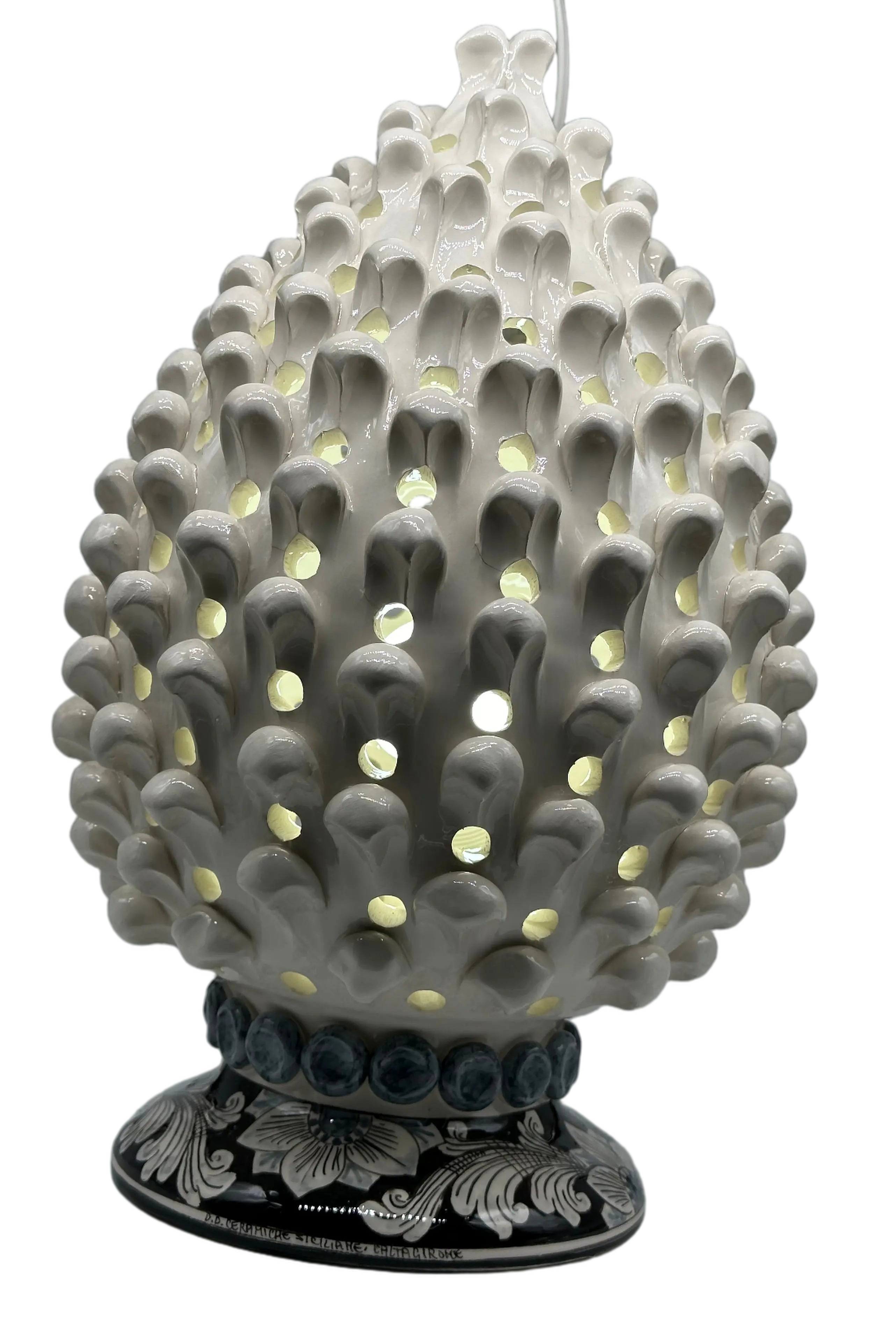 Lampada Pigna Gigante traforata Ceramica Caltagirone cm H.45 L.28 Artigianale Bianco Base Decorata DD CERAMICHE SICILIANE