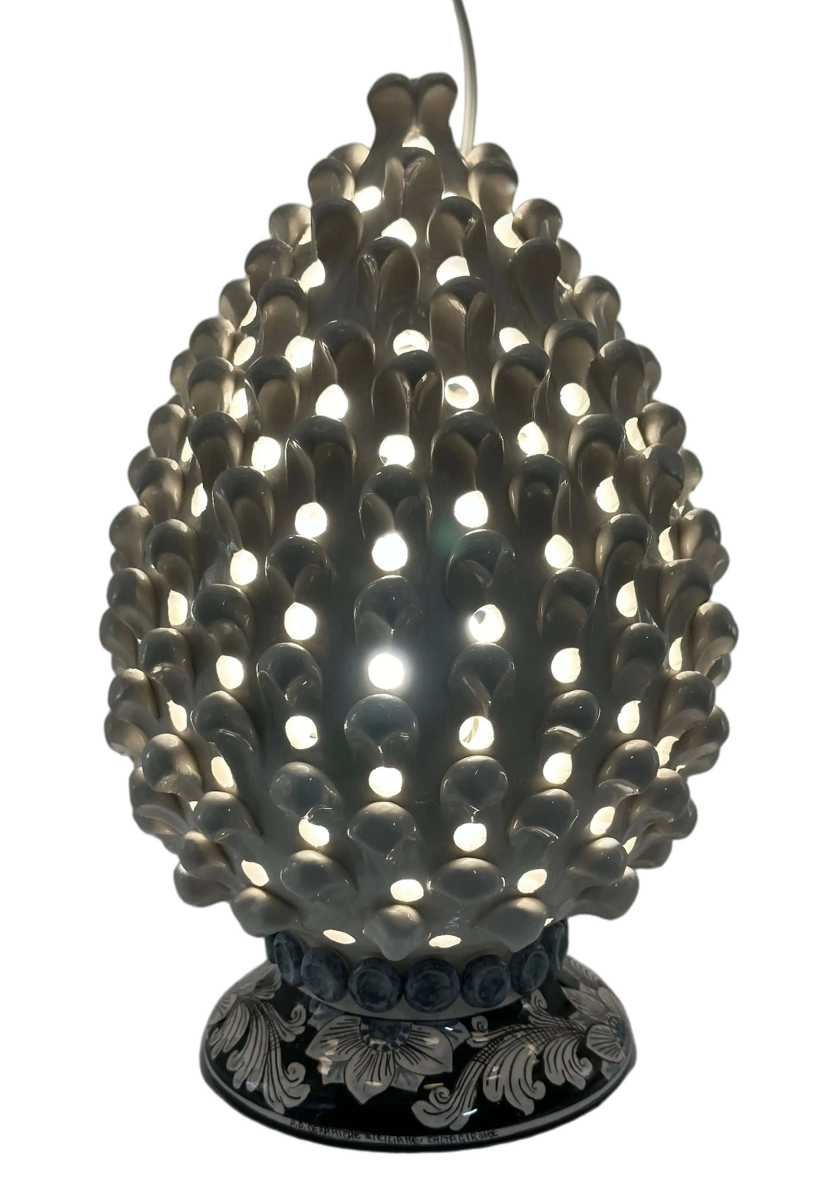 Lampada Pigna Gigante traforata Ceramica Caltagirone cm H.45 L.28 Artigianale Bianco Base Decorata DD CERAMICHE SICILIANE
