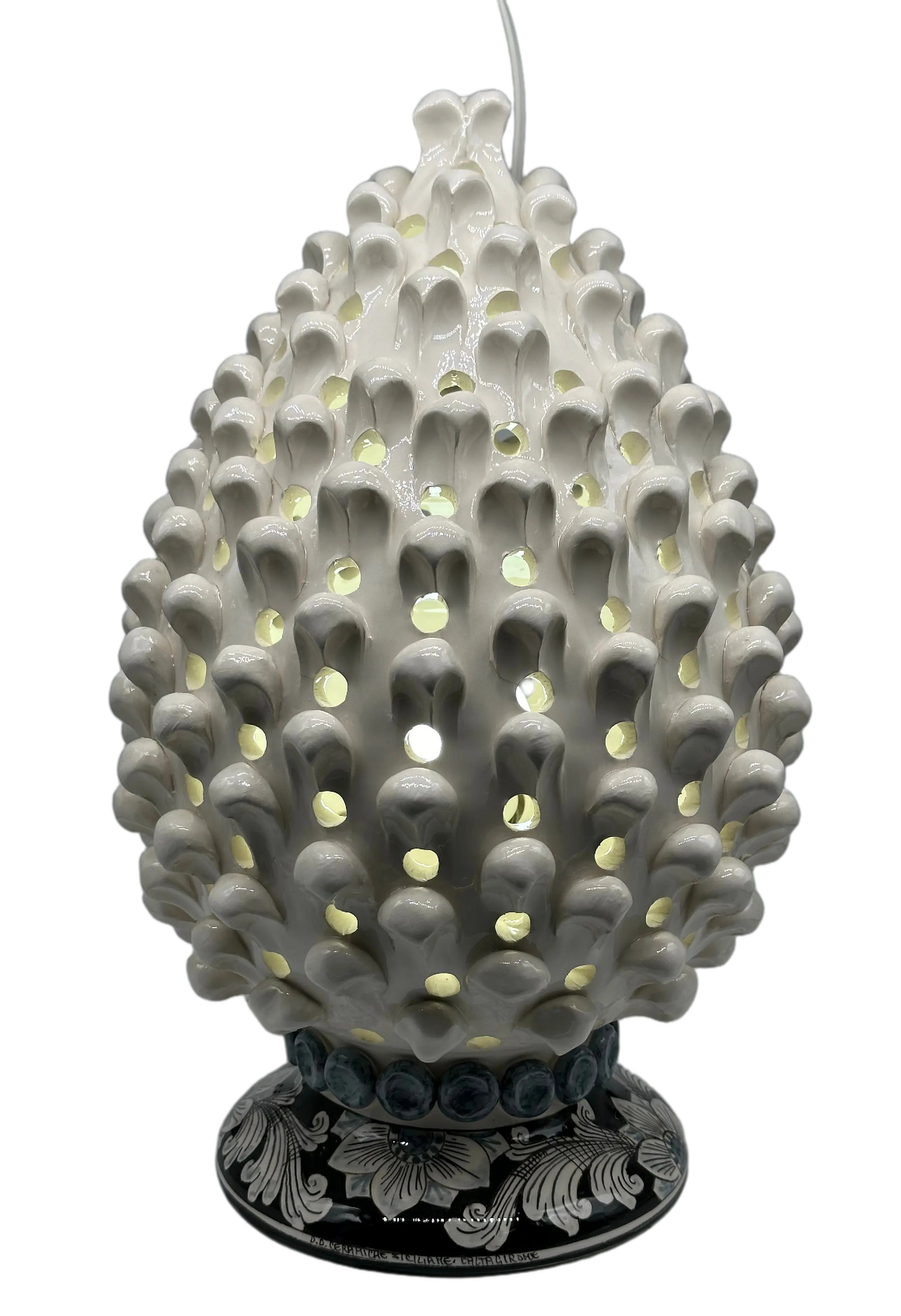 Lampada Pigna Gigante traforata Ceramica Caltagirone cm H.45 L.28 Artigianale Bianco Base Decorata DD CERAMICHE SICILIANE