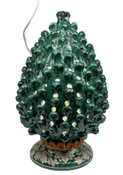 Lampada Pigna Gigante traforata Ceramica Caltagirone cm H.45 L.28 Artigianale Verde Rame Base Decorata DD CERAMICHE SICILIANE