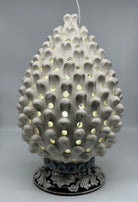 Lampada Pigna Gigante traforata Ceramica Caltagirone cm H.45 L.28 Artigianale Bianco Base Decorata