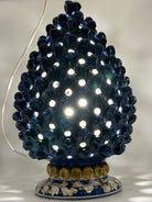 Lampada Pigna Gigante traforata Ceramica Caltagirone cm H.45 L.28 Artigianale Blu Base Decorata