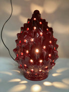 Lampada Pigna traforata Ceramica Caltagirone cm H.35 L.23 Artigianale Rosso DD CERAMICHE SICILIANE