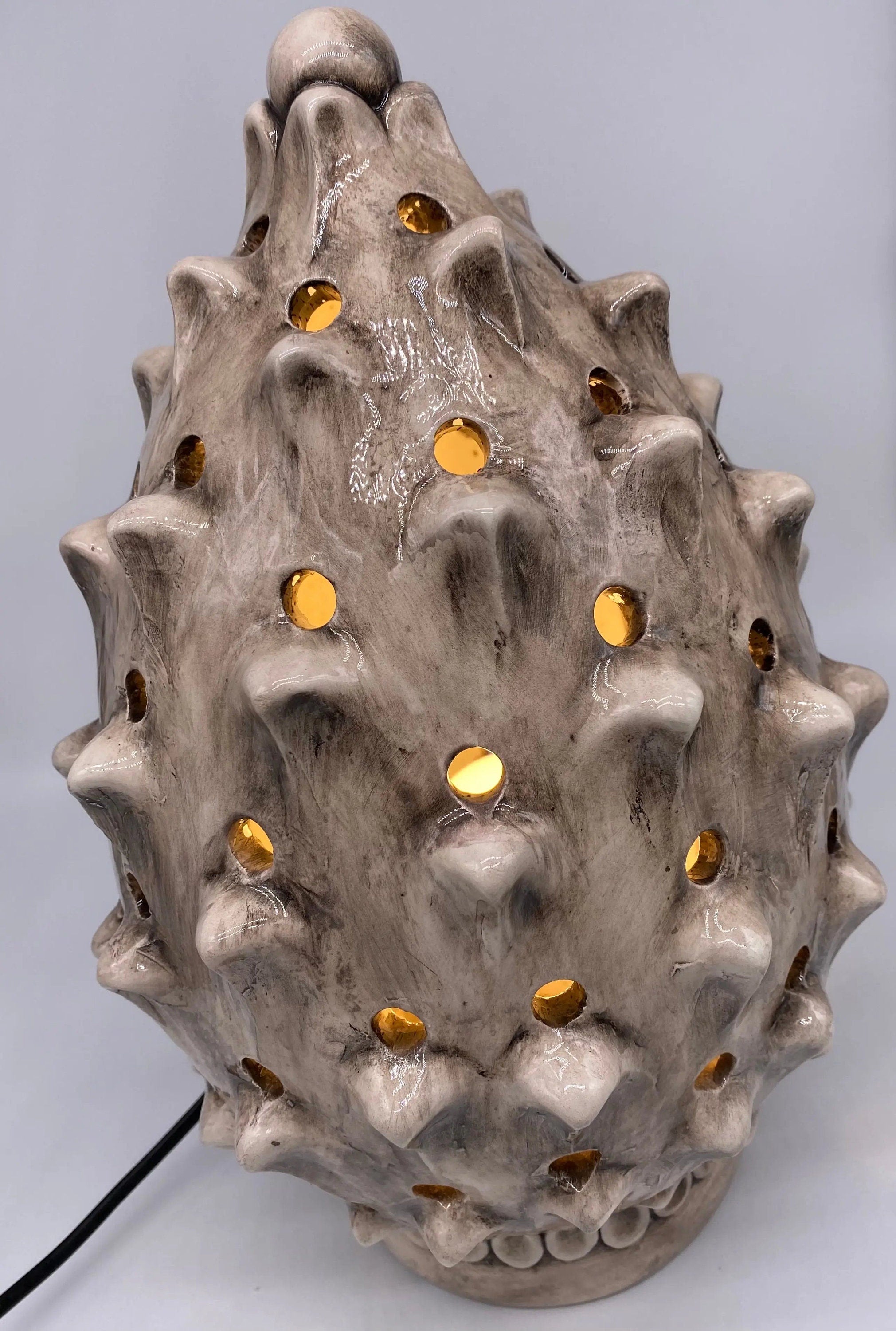Lampada Pigna traforata Ceramica Caltagirone cm H.35 L.23 Artigianale Beige Écru DD CERAMICHE SICILIANE