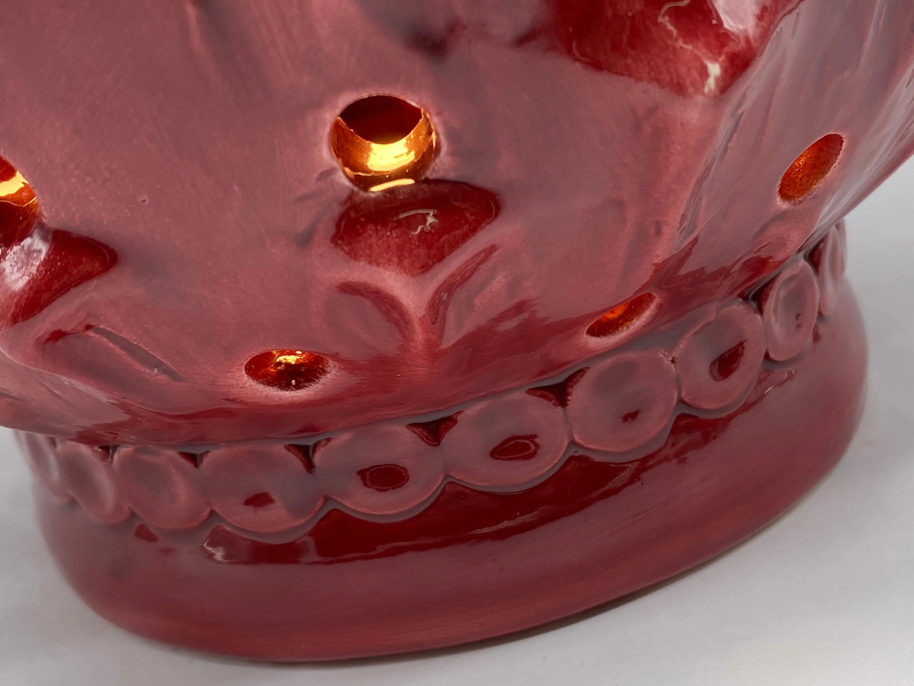 Lampada Pigna traforata Ceramica Caltagirone cm H.35 L.23 Artigianale Rosso DD CERAMICHE SICILIANE