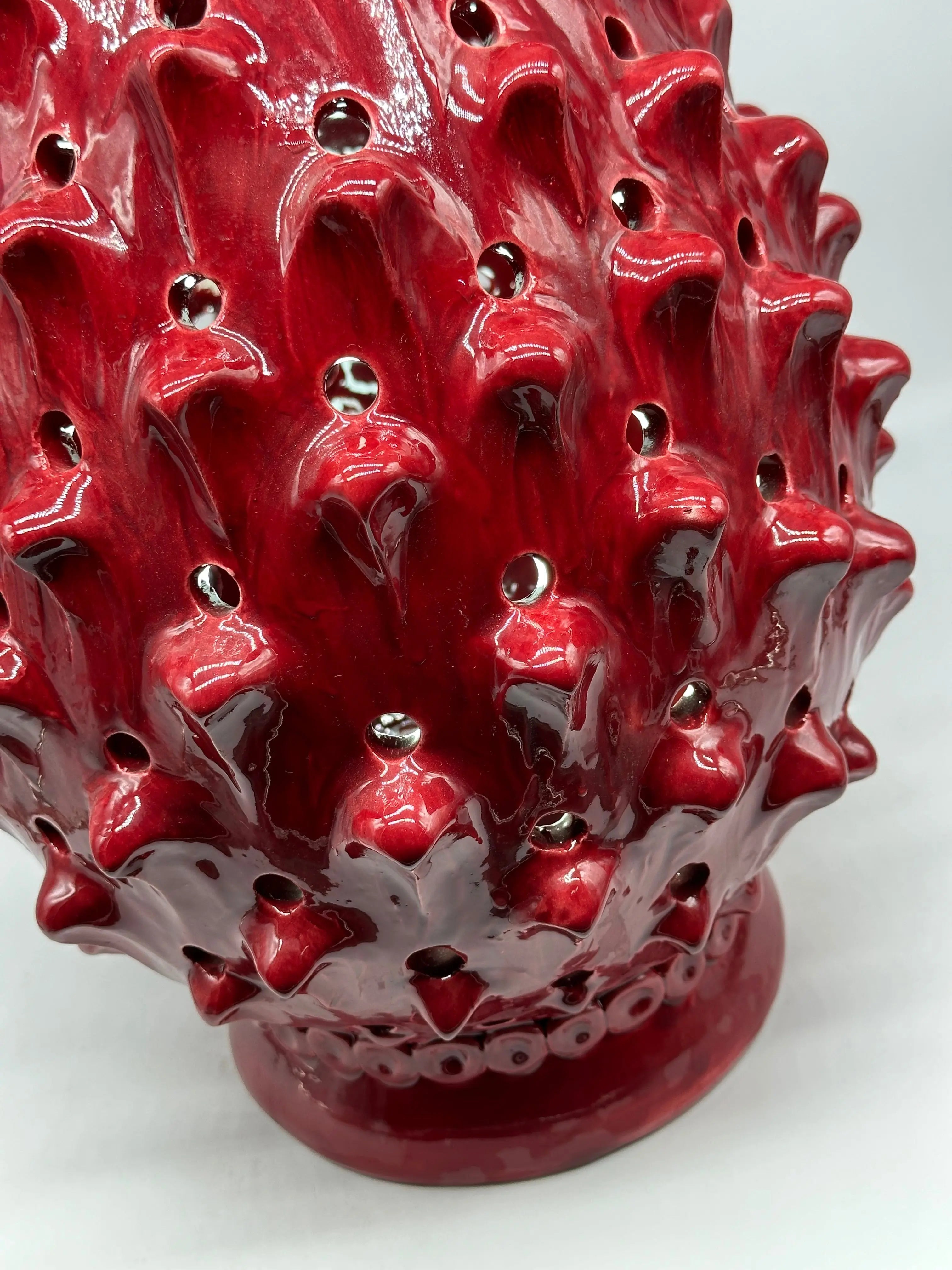FINE SERIE - Lampada Pigna Luis traforata Ceramica Caltagirone cm H.45 L.28 Artigianale Bordeaux DD CERAMICHE SICILIANE