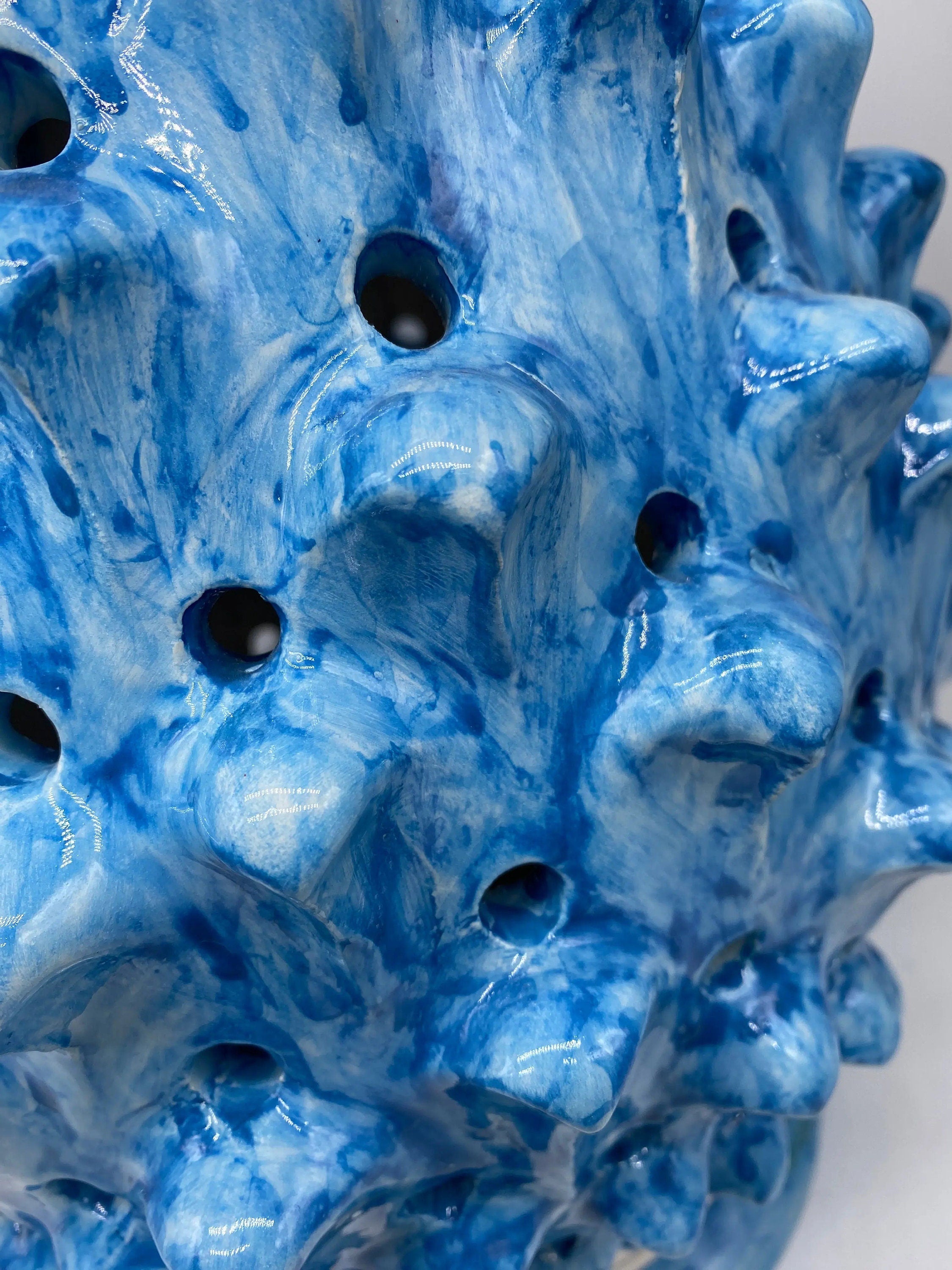 Lampada Pigna traforata Ceramica Caltagirone cm H.47 L.30 Artigianale Blu antico DD CERAMICHE SICILIANE