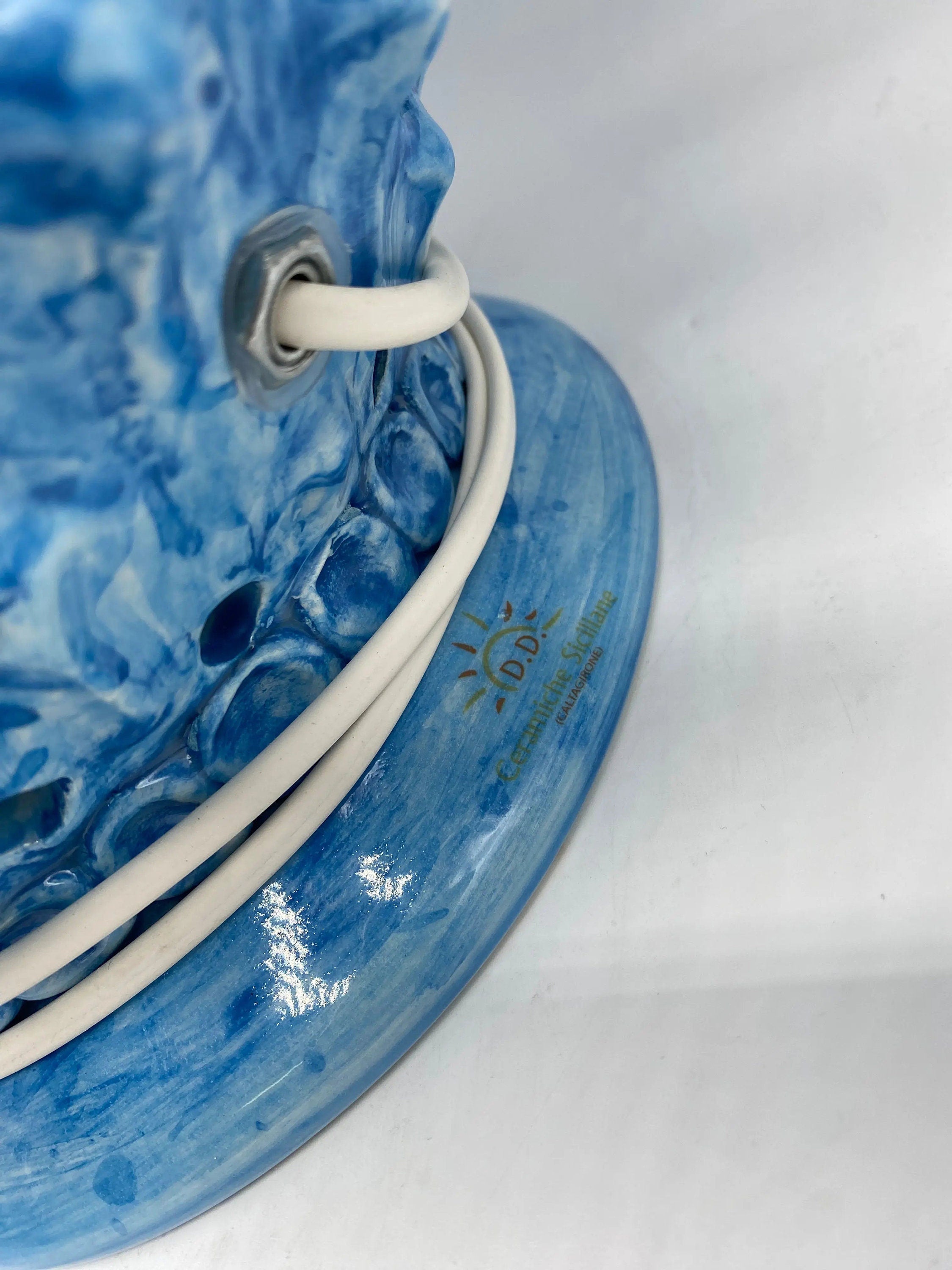 Lampada Pigna traforata Ceramica Caltagirone cm H.47 L.30 Artigianale Blu antico DD CERAMICHE SICILIANE