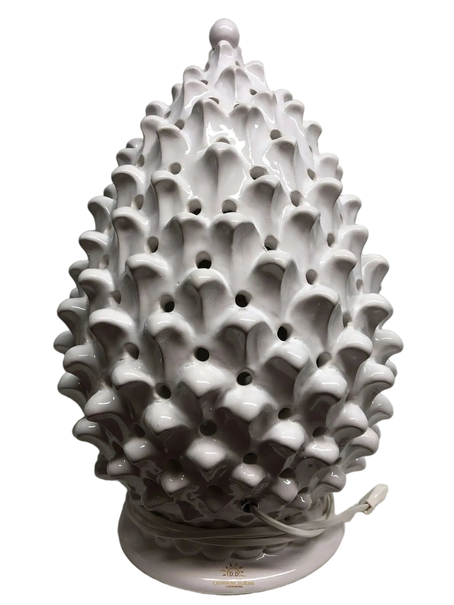 Lampada Pigna traforata Ceramica Caltagirone cm H.47 L.30 Artigianale Bianco - DD CERAMICHE SICILIANE