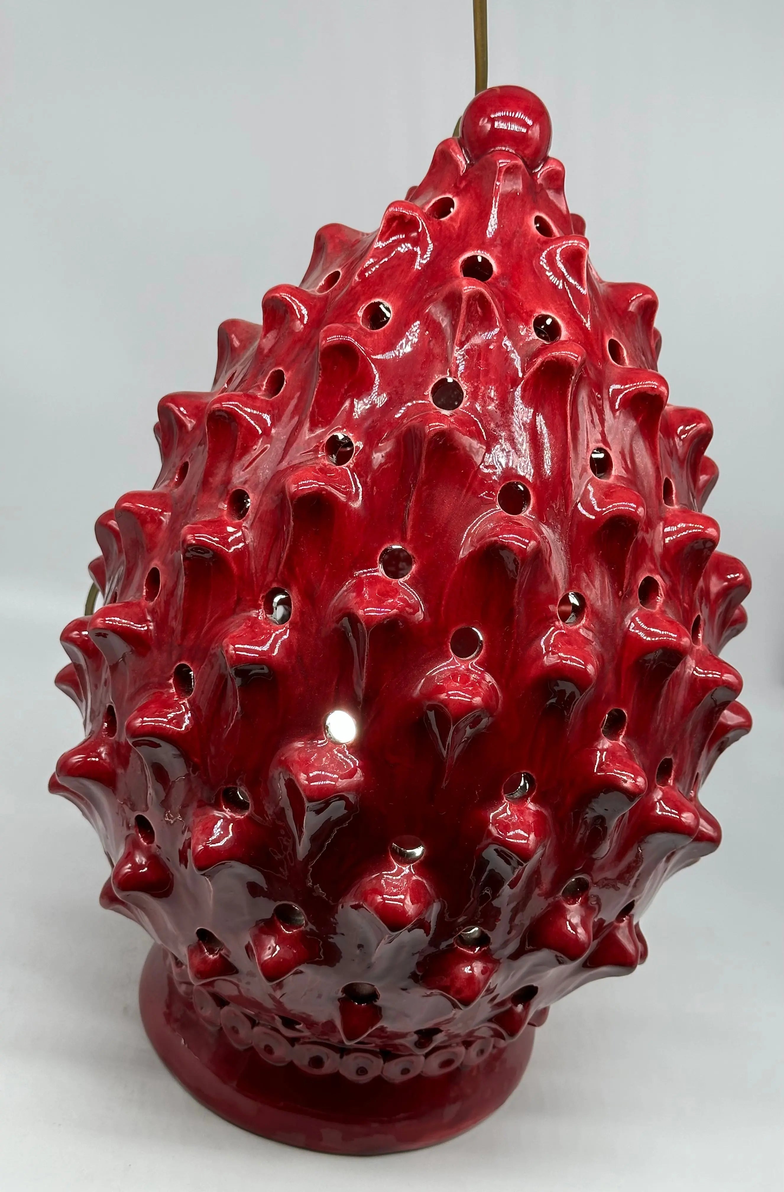 FINE SERIE - Lampada Pigna Luis traforata Ceramica Caltagirone cm H.45 L.28 Artigianale Bordeaux DD CERAMICHE SICILIANE