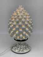 Lampada Pigna traforata Ceramica Caltagirone cm H.30 L.20 Artigianale Bianco Base Decorata DD CERAMICHE SICILIANE