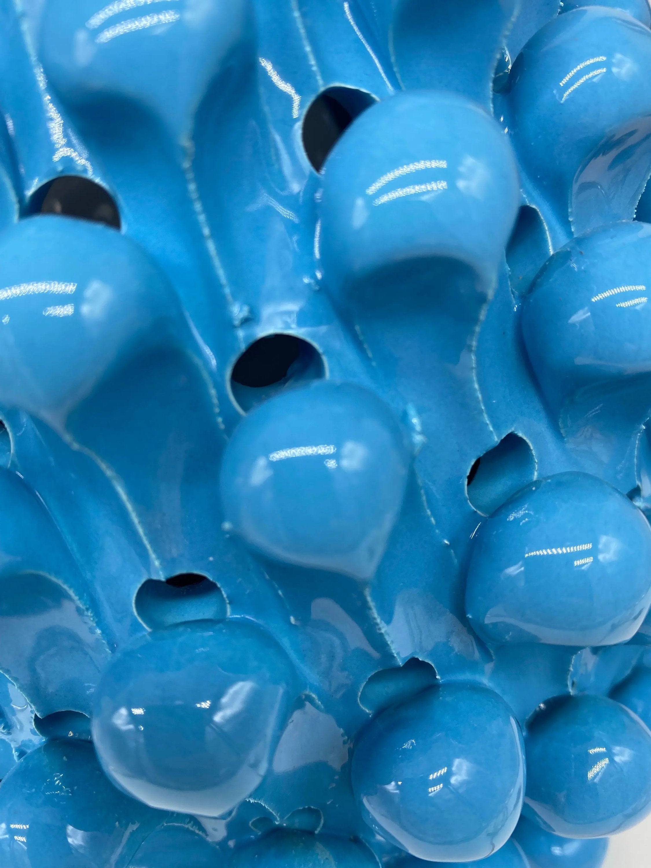 Lampada Pigna traforata Ceramica Caltagirone cm H.30 L.20 Artigianale Celeste Base Decorata DD CERAMICHE SICILIANE