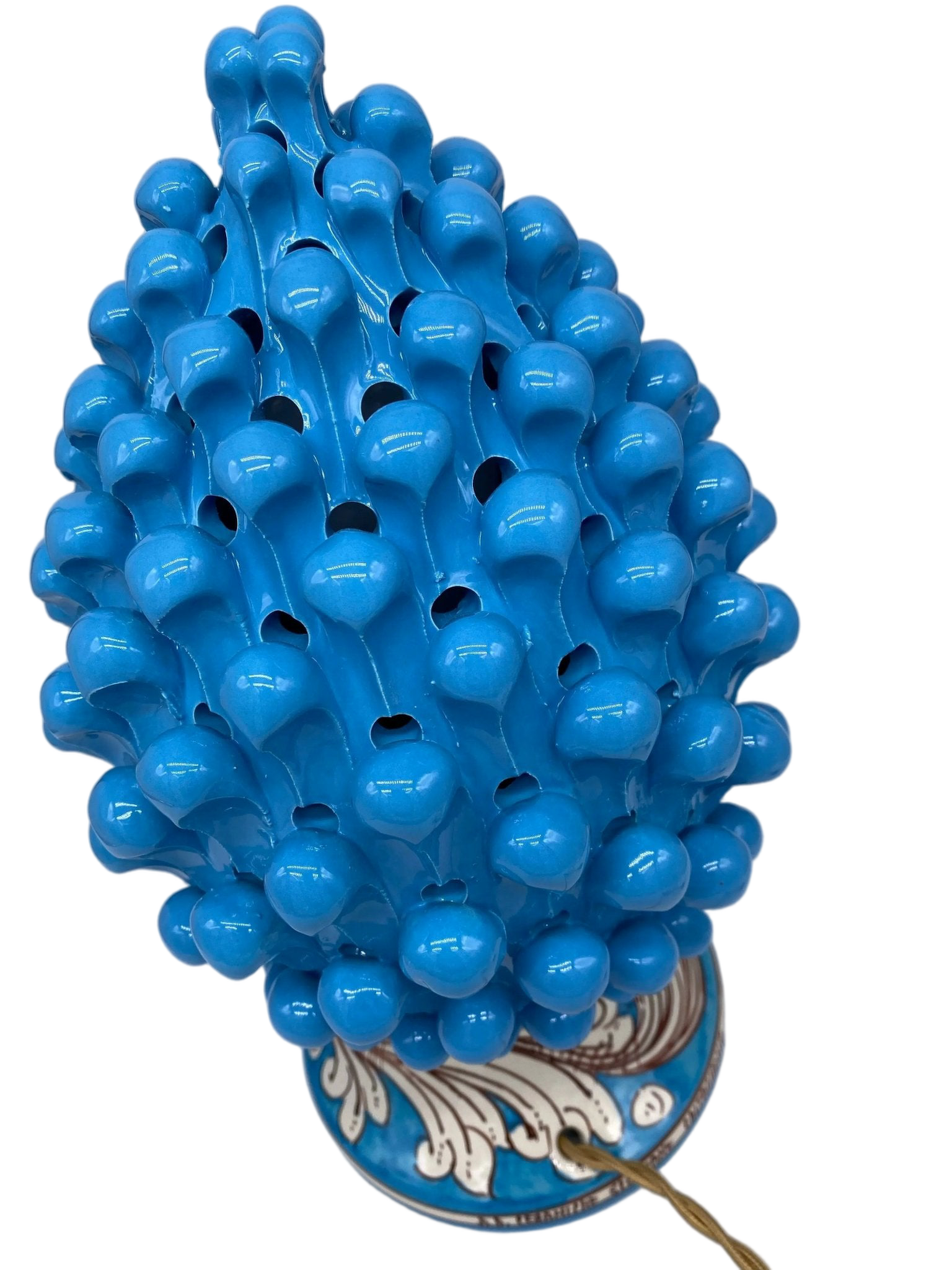 Lampada Pigna traforata Ceramica Caltagirone cm H.30 L.20 Artigianale Celeste Base Decorata - DD CERAMICHE SICILIANE