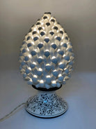 Lampada Pigna traforata Ceramica Caltagirone cm H.30 L.20 Artigianale Bianco Base Decorata - DD CERAMICHE SICILIANE