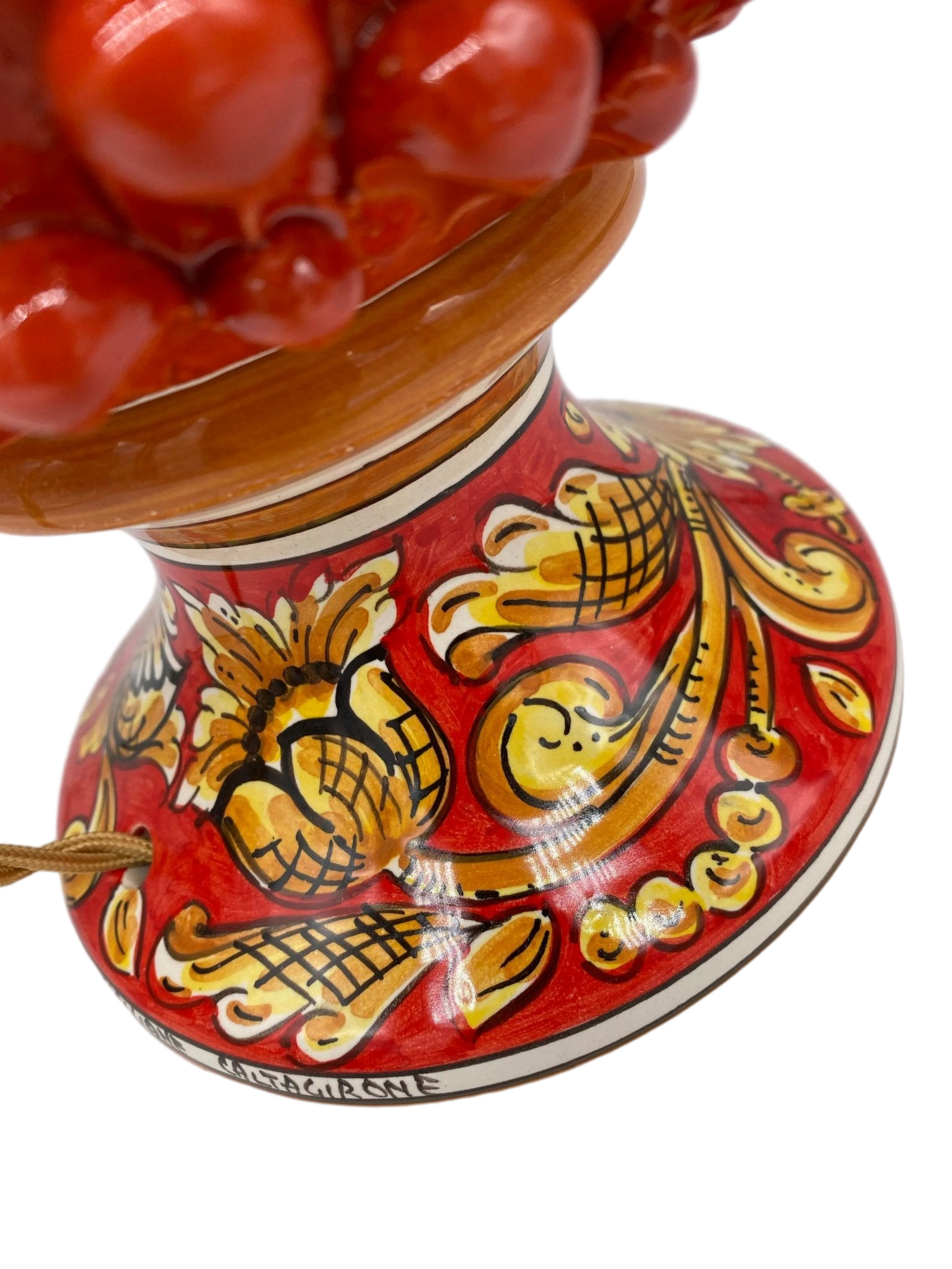 Lampada Pigna traforata Ceramica Caltagirone cm H.30 L.20 Artigianale Rosso Base Decorata - DD CERAMICHE SICILIANE