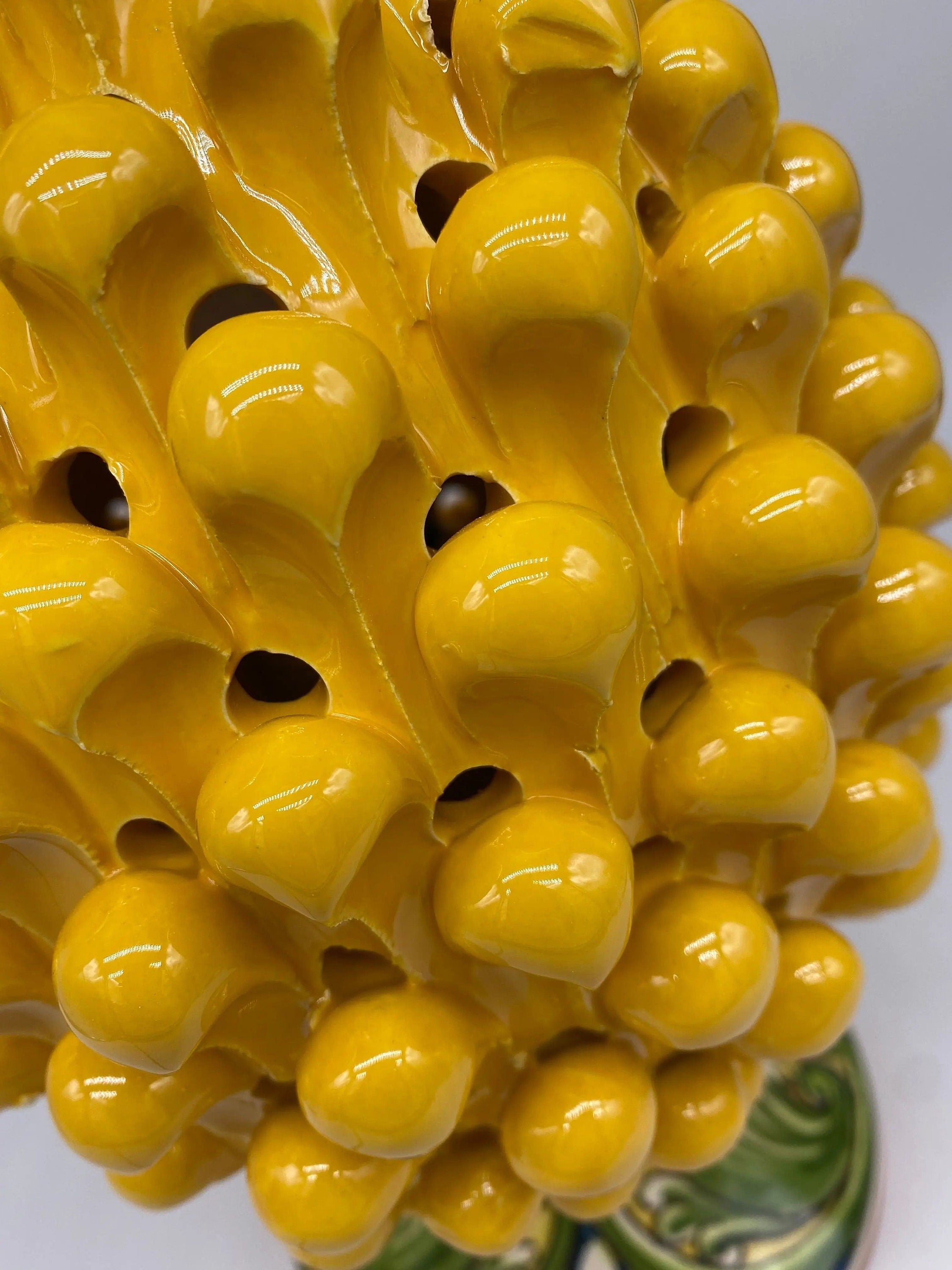Lampada Pigna traforata Ceramica Caltagirone cm H.30 L.20 Artigianale Giallo Base Decorata DD CERAMICHE SICILIANE