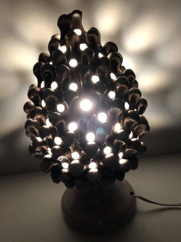 Lampada Pigna traforata Ceramica Caltagirone cm H.30 L.20 Artigianale Beige Écru DD CERAMICHE SICILIANE