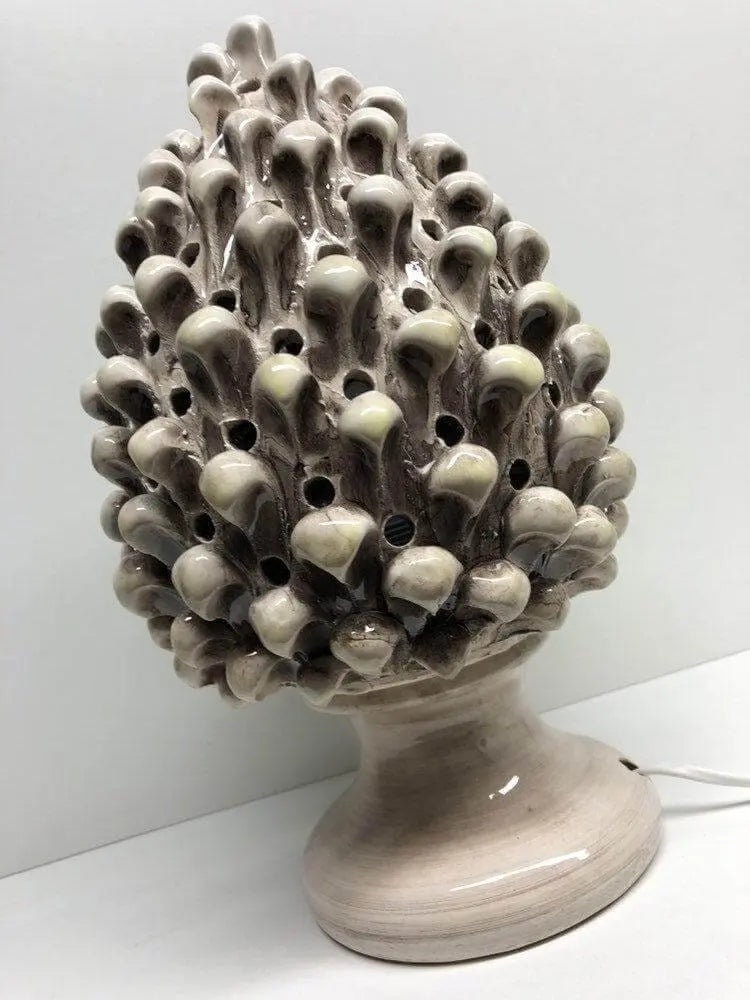 Lampada Pigna traforata Ceramica Caltagirone cm H.30 L.20 Artigianale Beige Écru DD CERAMICHE SICILIANE