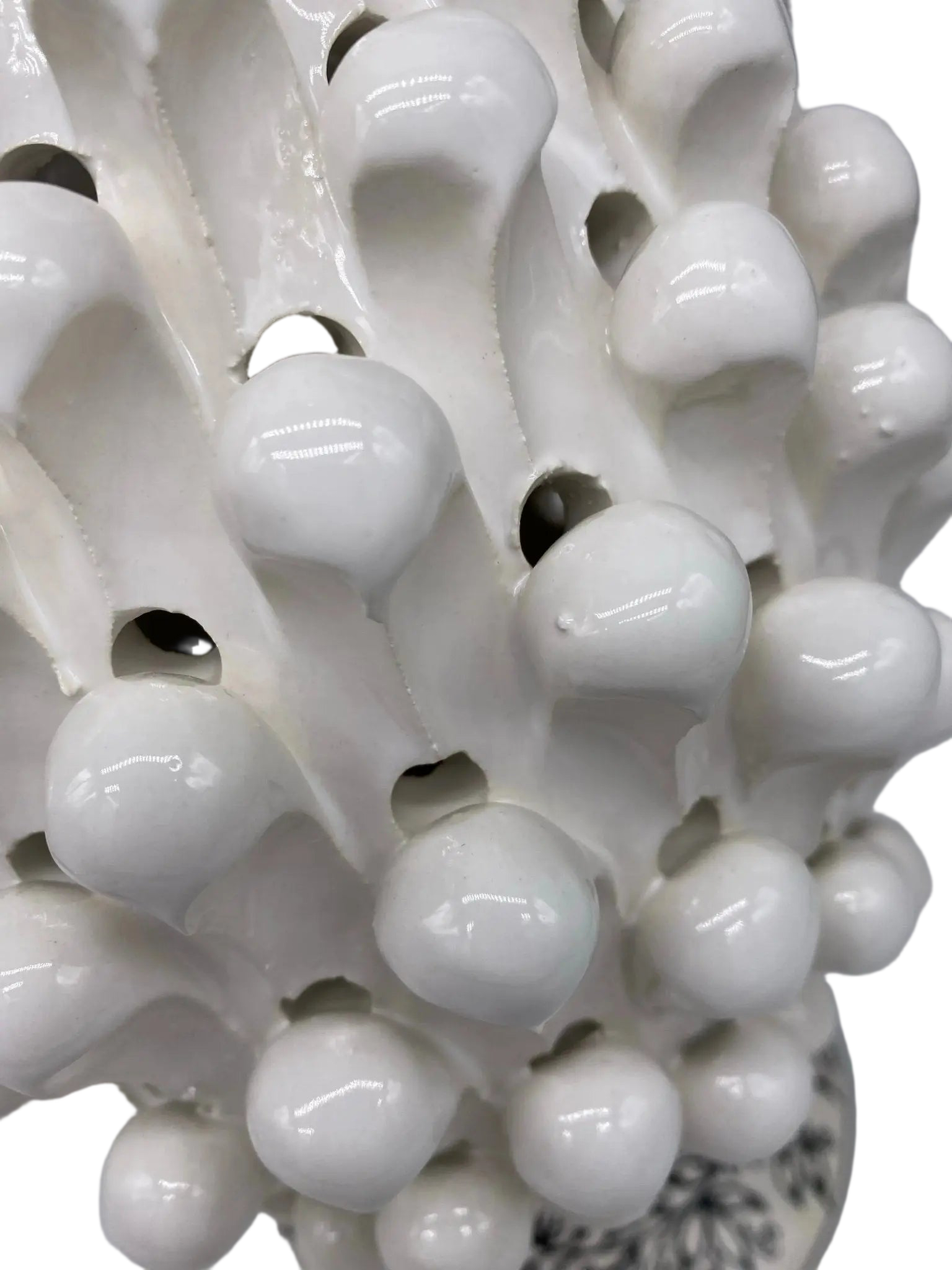 Lampada Pigna traforata Ceramica Caltagirone cm H.30 L.20 Artigianale Bianco Base Decorata - DD CERAMICHE SICILIANE