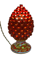 Lampada Pigna traforata Ceramica Caltagirone cm H.30 L.20 Artigianale Rosso Base Decorata - DD CERAMICHE SICILIANE