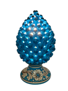 Lampada Pigna traforata Ceramica Caltagirone cm H.30 L.20 Artigianale Celeste Base Decorata - DD CERAMICHE SICILIANE