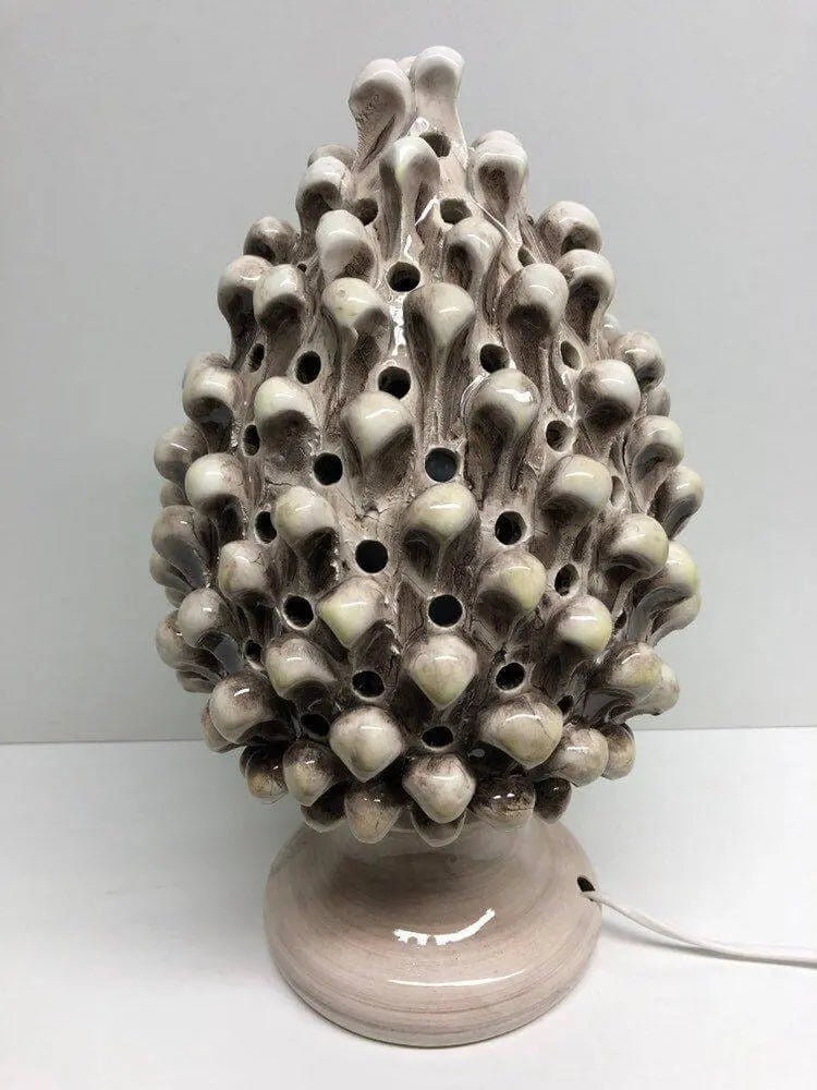 Lampada Pigna traforata Ceramica Caltagirone cm H.30 L.20 Artigianale Beige Écru DD CERAMICHE SICILIANE