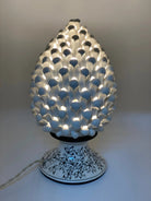 Lampada Pigna traforata Ceramica Caltagirone cm H.30 L.20 Artigianale Bianco Base Decorata DD CERAMICHE SICILIANE